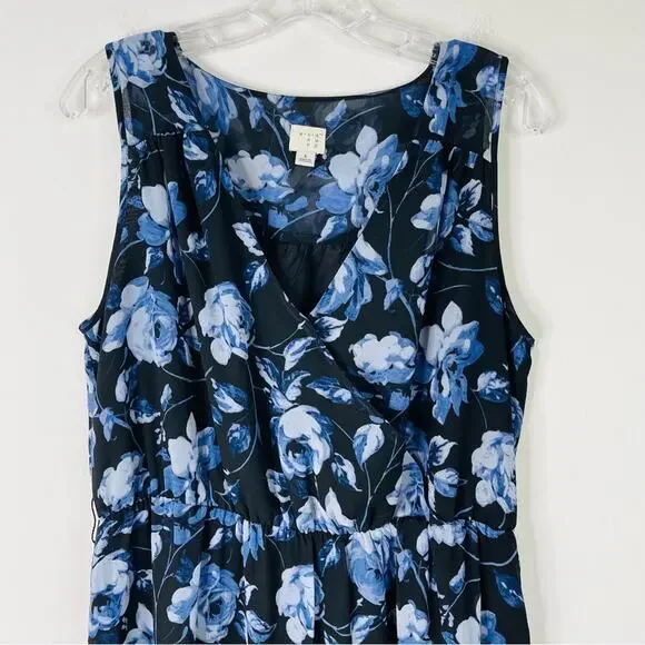 A New Day blue floral chiffon ruffle midi dress large - Picture 2 of 7